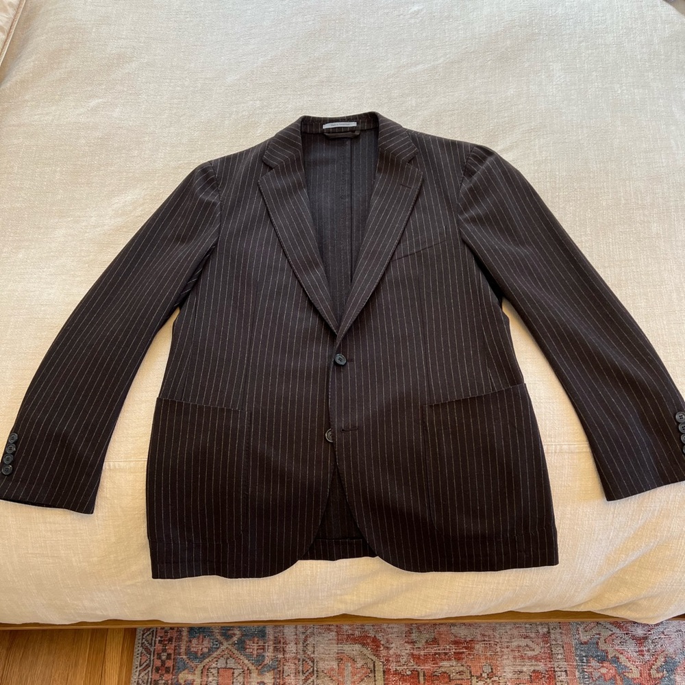 Ermenegildo Zenga Brown pinstriped Wool Blazer. 42L US.